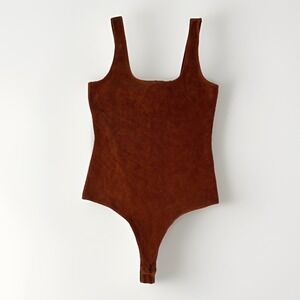 Shinestar Ribbed Bodysuit Womens‎ Medium Burnt Orange Cotton Stretch Square Neck